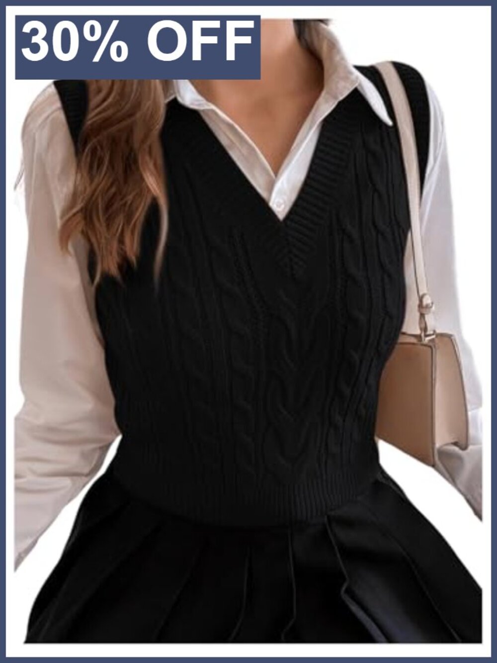 Cable Knit V Neck Sweater Vest Ribbed Crop Tank Top Sleeveless